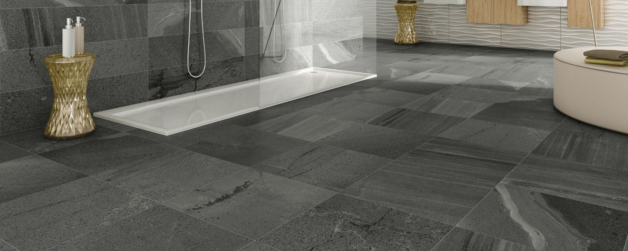 Stone Effect Bathroom Floor Tiles