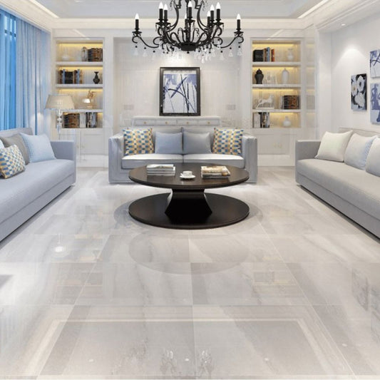 Cristal White Porcelain Stone Effect Tile Living Room