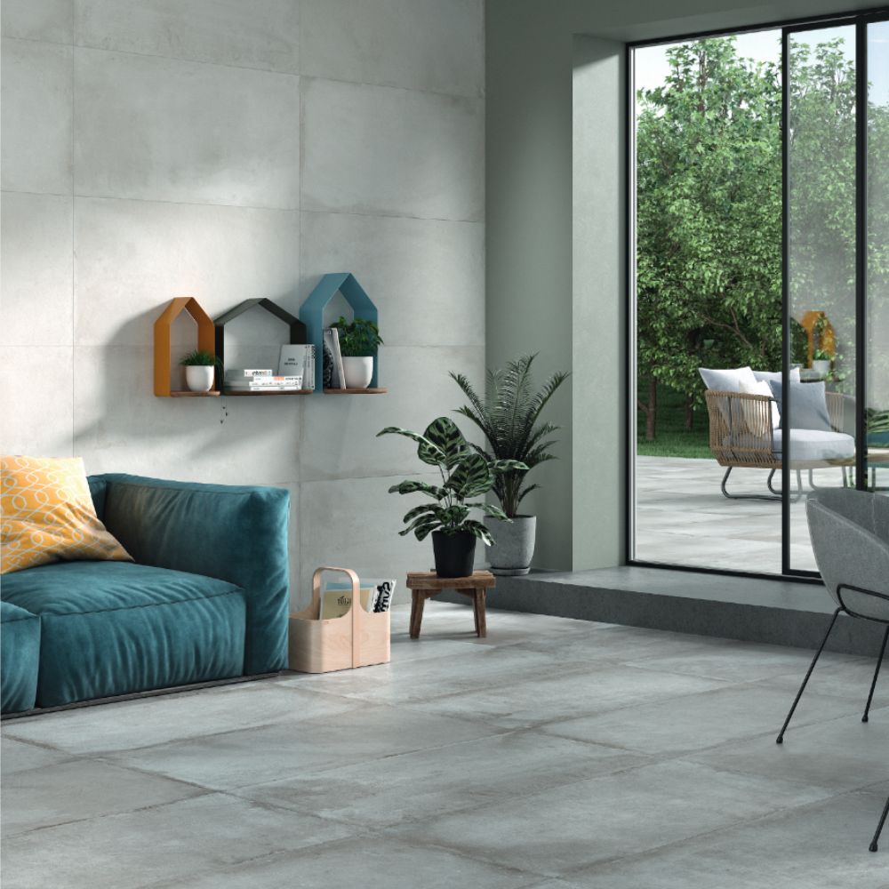 Neolithic Ash 100 x 100cm Rect Stone Effect Tile Living Room Floor