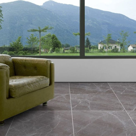 Stromboli Dark Grey Polished Stone Effect 60 x 60cm tile Lounge