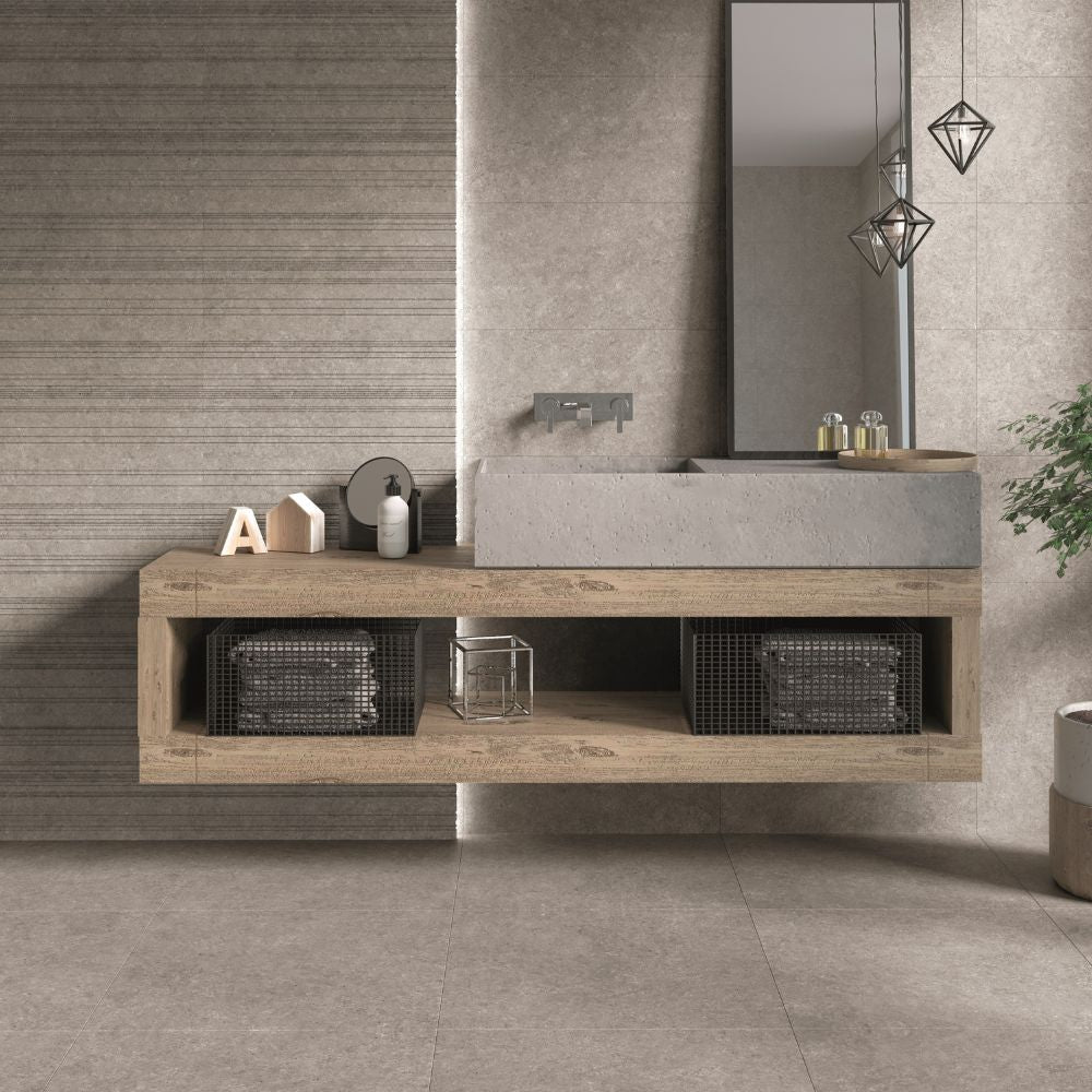 Townhall Taupe Stone Effect Matt Porcelain Tile 30 x 61cm Salon Floor and Wall