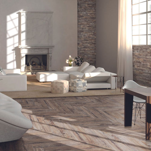 Trend Burnt 10 x 60cm Wood Effect Tile Living Room
