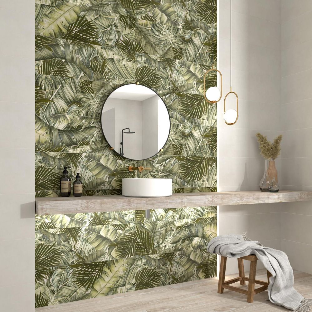 Veggie Green Patterned Wall Tile 33.3 x 100cm Bathroom 