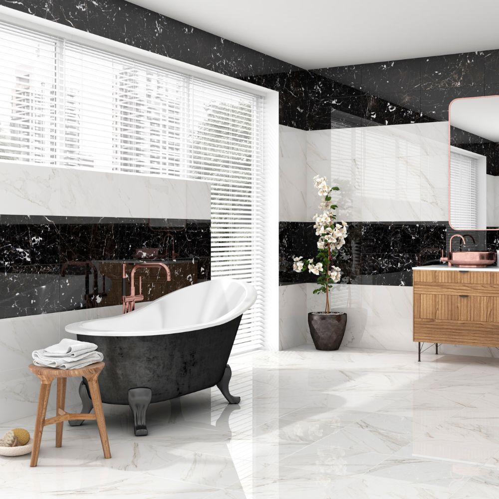 Calacata Black Marble Effect Polished Ceramic Tile - ROCCIA Outlet