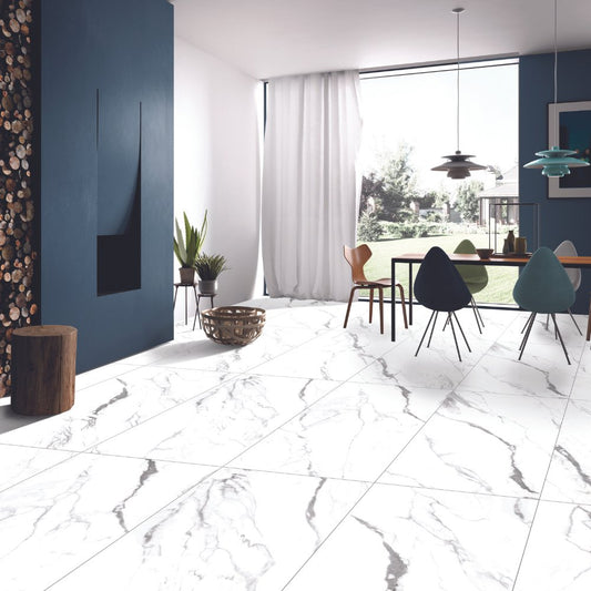 Olite Gemstone Porcelain Indoor Marble Effect White Matt Wall & Floor Tile 60x120 - ROCCIA Outlet