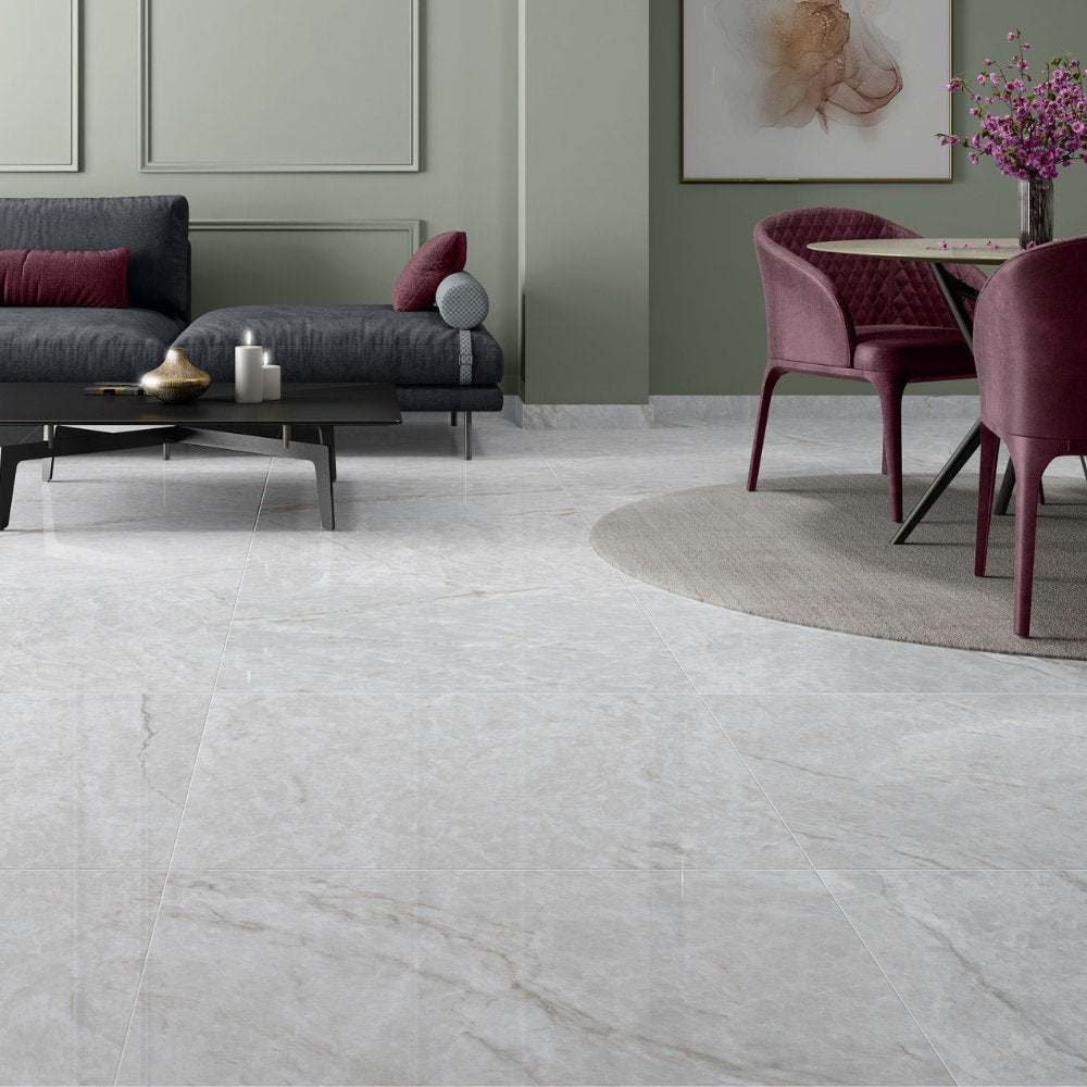 Silken Smooth White Porcelain Indoor Marble Effect Polished Wall & Floor Tile 30x60 - ROCCIA Outlet